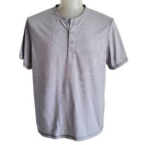 Hickey Freeman Henley Tee Shirt Cotton Blend Grey & White Striped  Size XXL
